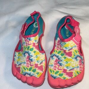 Water shoes, pink and floral, size 9/10